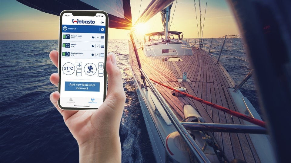 BlueCool Connect App with boat