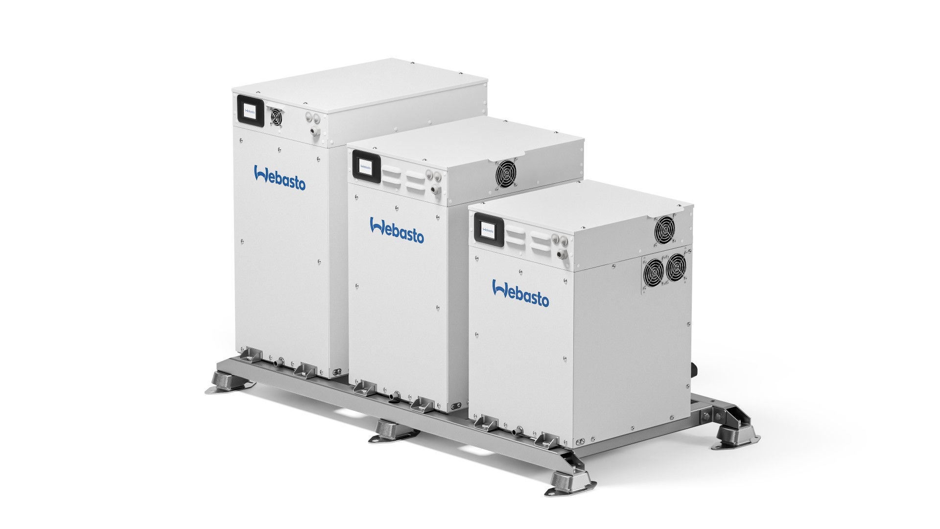 Three BlueCool VX-Series marine air-conditioning units from Webasto on a rack