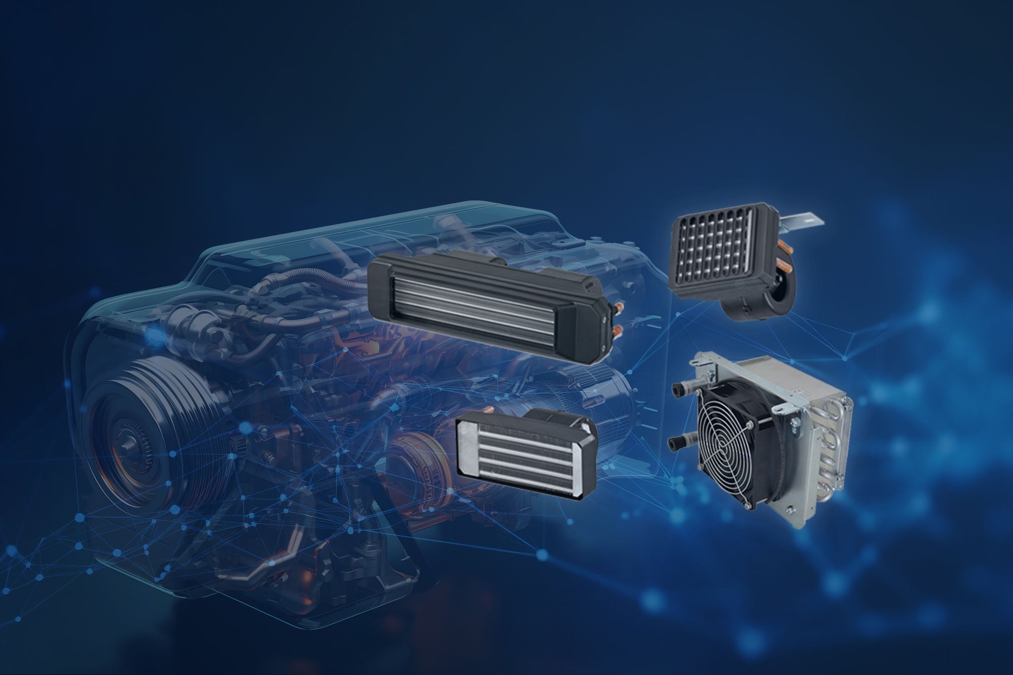 Integrated heat exchangers from Webasto on blue background